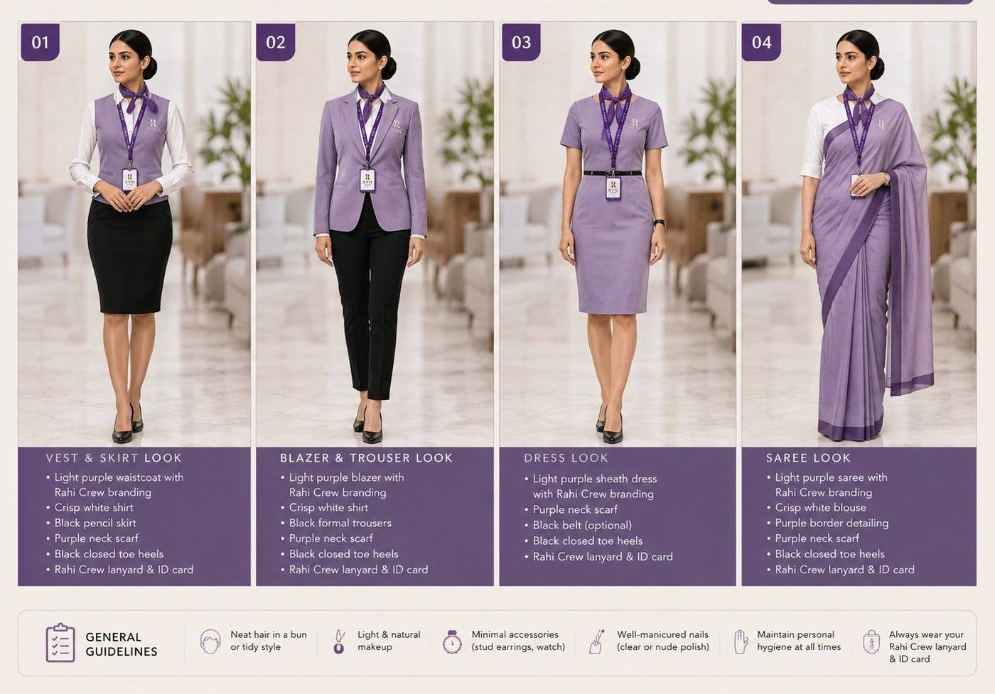 Rahi Crew female uniform standards